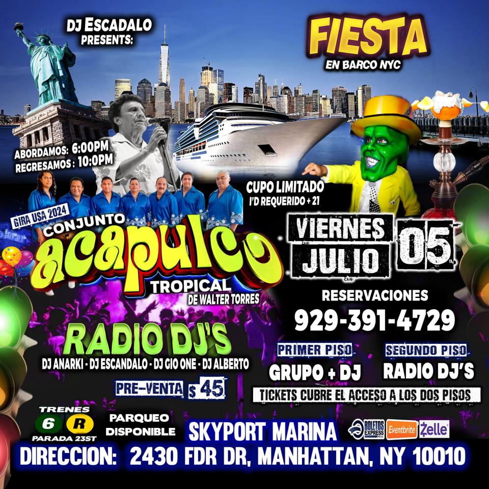 ACAPULCO TROPICAL EN BARCO + RADIO DJ'S + MANHATTAN NY