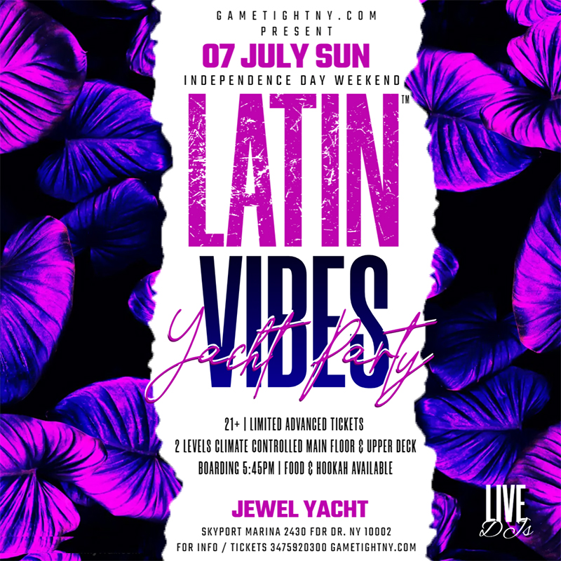 NYC Latin Vibes™ Sunday Funday Jewel Yacht Party Cruise Skyport Marina 2024