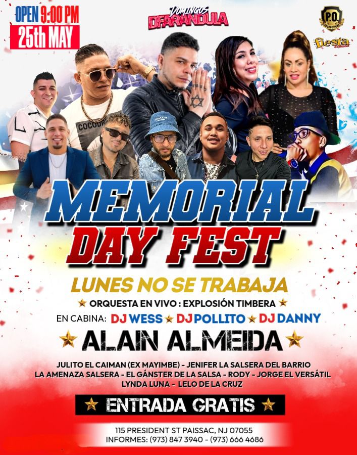 ALAIN ALMEIDA, EXPLOSION TIMBERA, JULITO EL CAIMAN, JENIFER LA SALSERA DEL BARRIO, LA AMENAZA SALSERA, EL GANSTER DE LA SALSA Y MAS