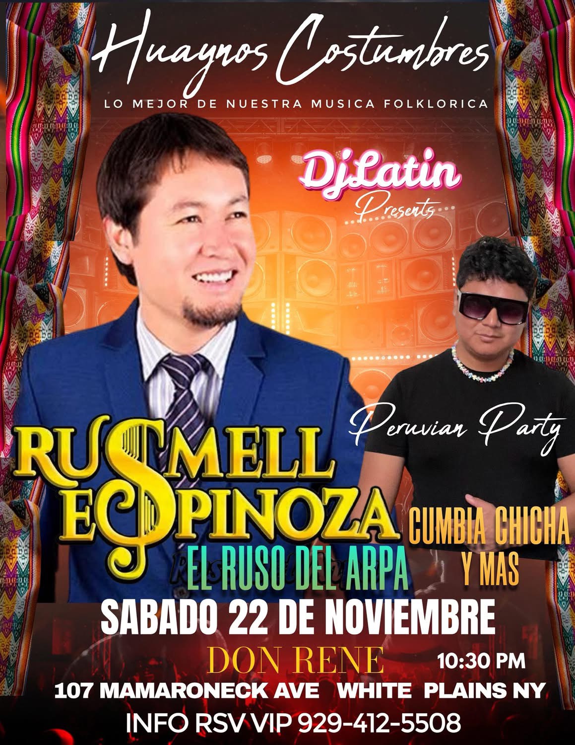 Buy tickets for Huaynos y costumbres NY RUSMEL ESPINOZA EL RUSO DEL ARPA Huaynos y costumbres NY RUSMEL ESPINOZA EL RUSO DEL ARPA