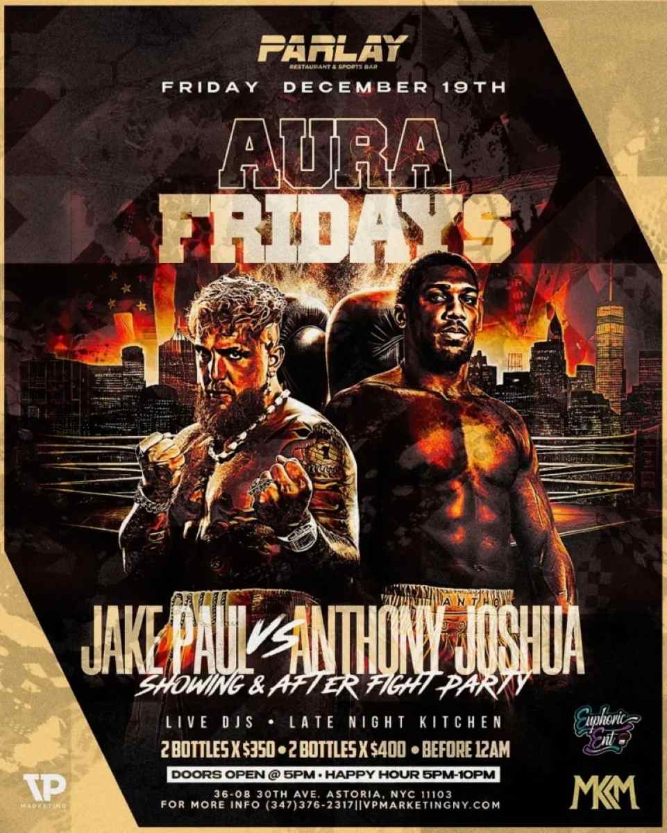 Jake Paul vs Anthony Joshua Watch Party & After Party at Parlay Astoria