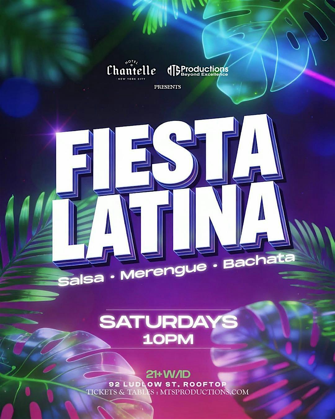 Buy tickets for Fiesta Latina NYC | Salsa, Merengue & Bachata at Hotel Chantelle Fiesta Latina NYC | Salsa, Merengue & Bachata at Hotel Chantelle