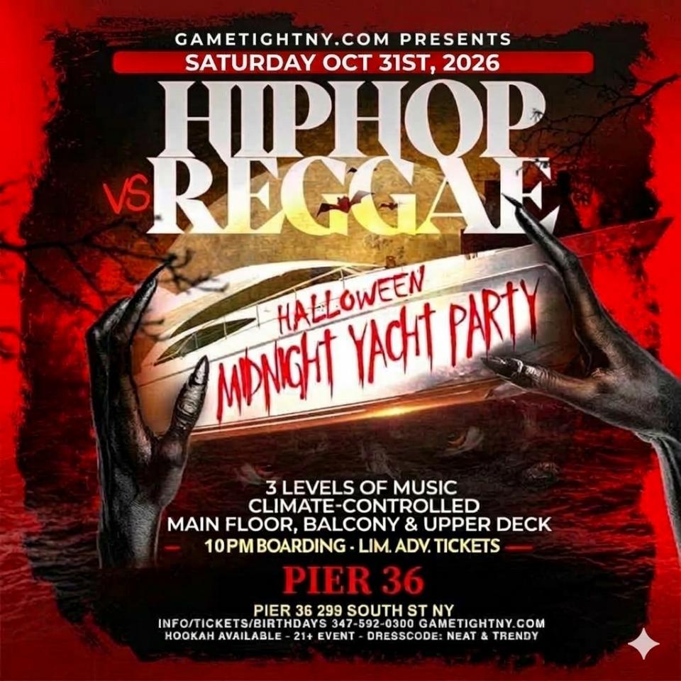 Buy tickets for NYC HIP HOP VS REGGAE® HALLOWEEN SATURDAY MIDNIGHT PIER 36 CRUISE 2026 NYC HIP HOP VS REGGAE® HALLOWEEN SATURDAY MIDNIGHT PIER 36 CRUISE 2026